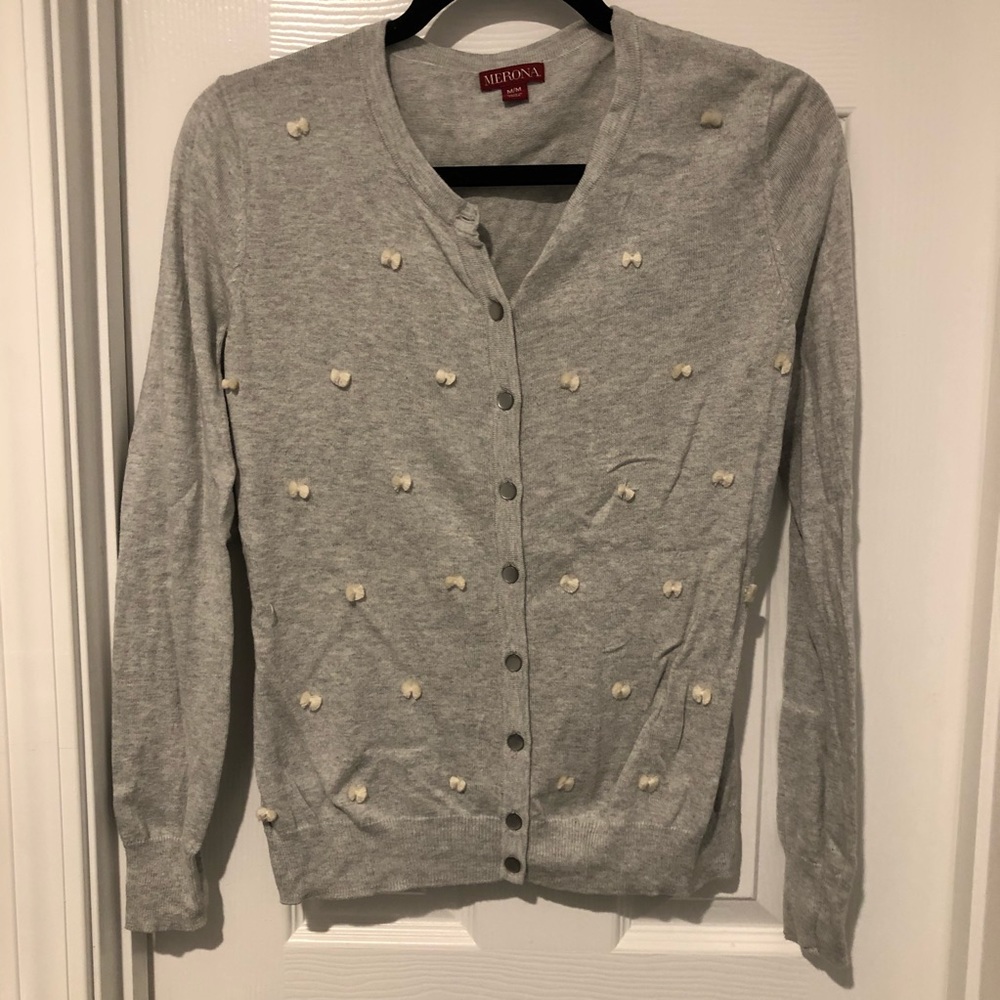 3/$15 Merona small bows feminine cardigan sweater button up Christmas